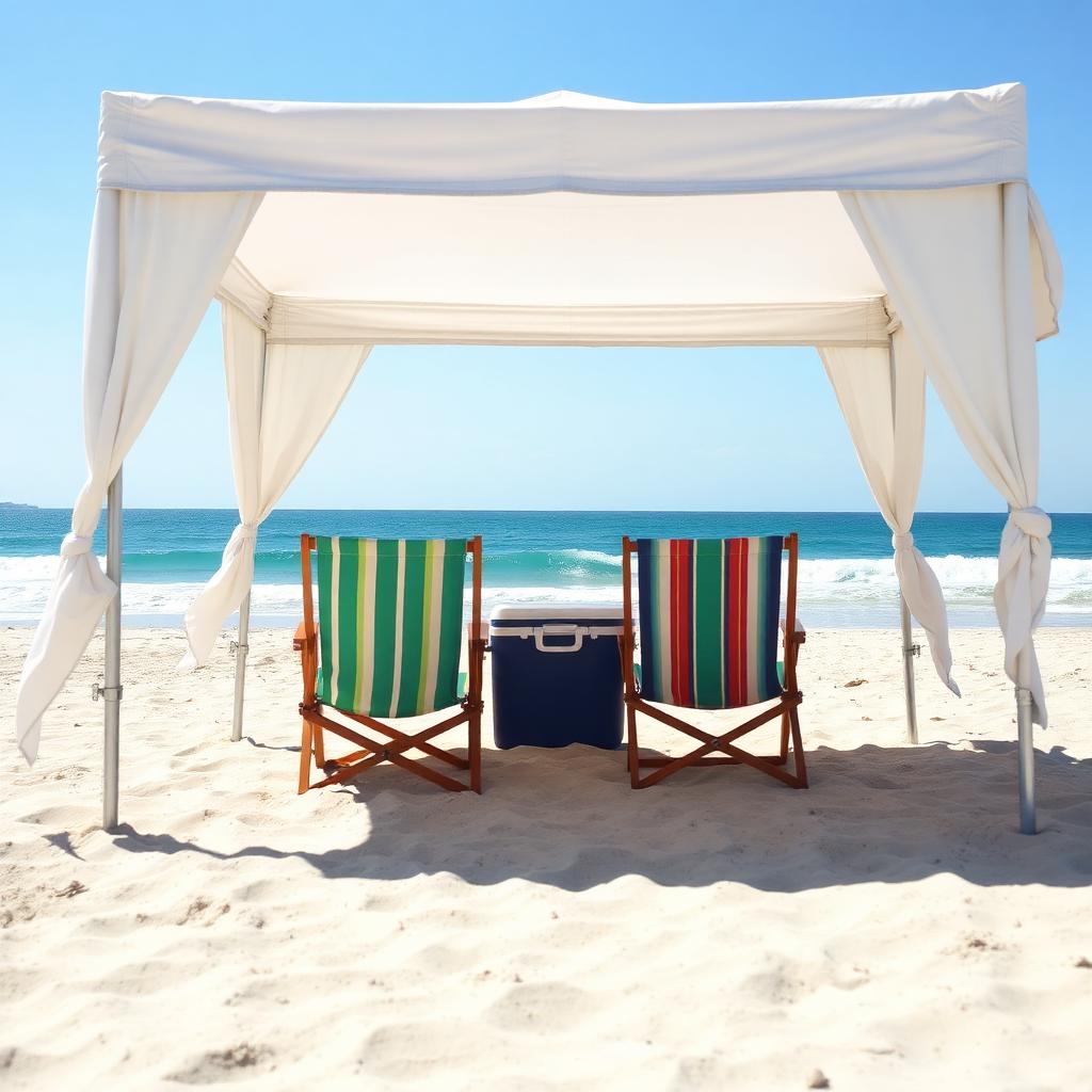 Chairs and cooler under cabana
