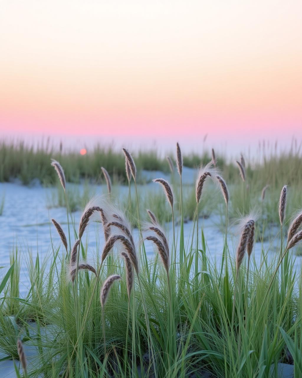 Sea oats at dawn on Oak Island